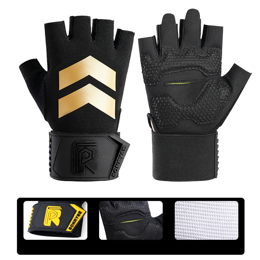 Weightlifting Gloves - 男女兼用、手首保護機能付きハーフフィンガーフィットネスグローブ、滑り止め・耐摩耗性ウェイトリフティンググローブ