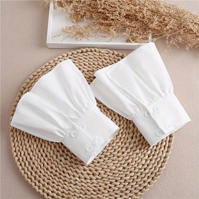 Wrist Wraps - 2 個フリルシンプルな白い袖口トランペット型スリーブボタンカジュアルフェイクカフ女性衣類アクセサリー手首ラップ袖口