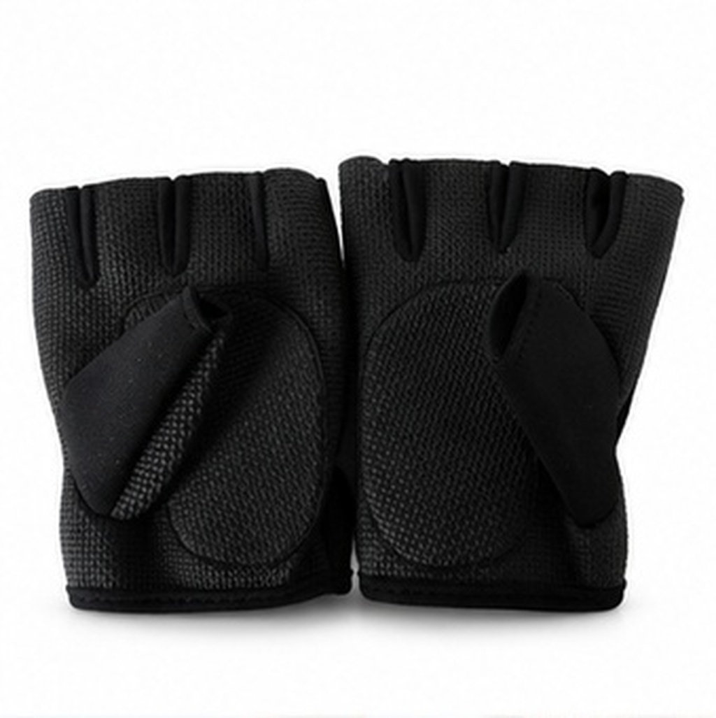 黒のサイクリンググローブ、指先が開いたタイプ、通気性、滑り止 - Weightlifting Gloves のレビューと価格